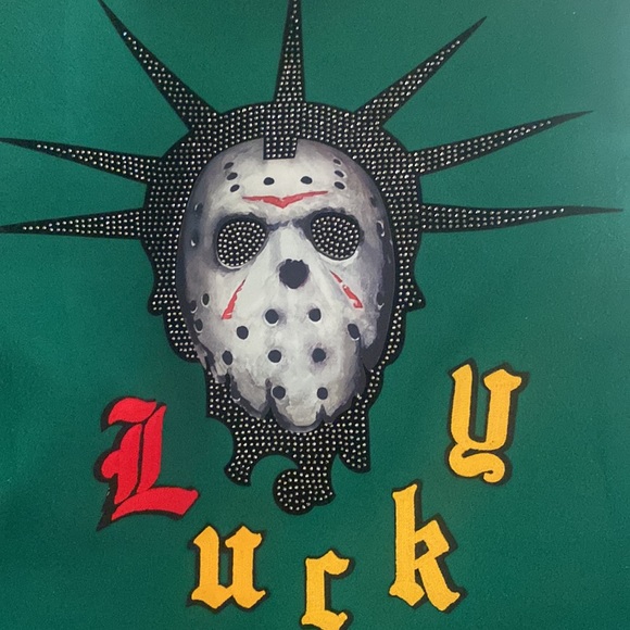 Roku Studio Varsity Jacket, 3XL, Green & White Jason Mask On Front and Back - Picture 3 of 3